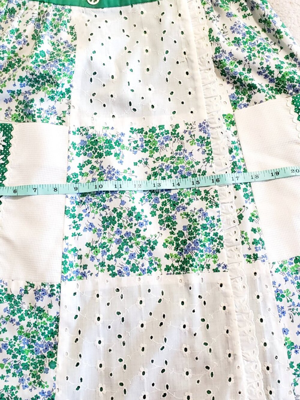 Vintage Reversible Cottagecore Wrap Skirt Green Floral Eyelet Prairie Midi Skirt - Picture 8 of 16